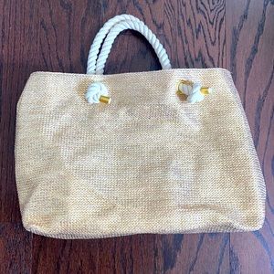 Gold Metallic Straw Beach Bag Rope Handle